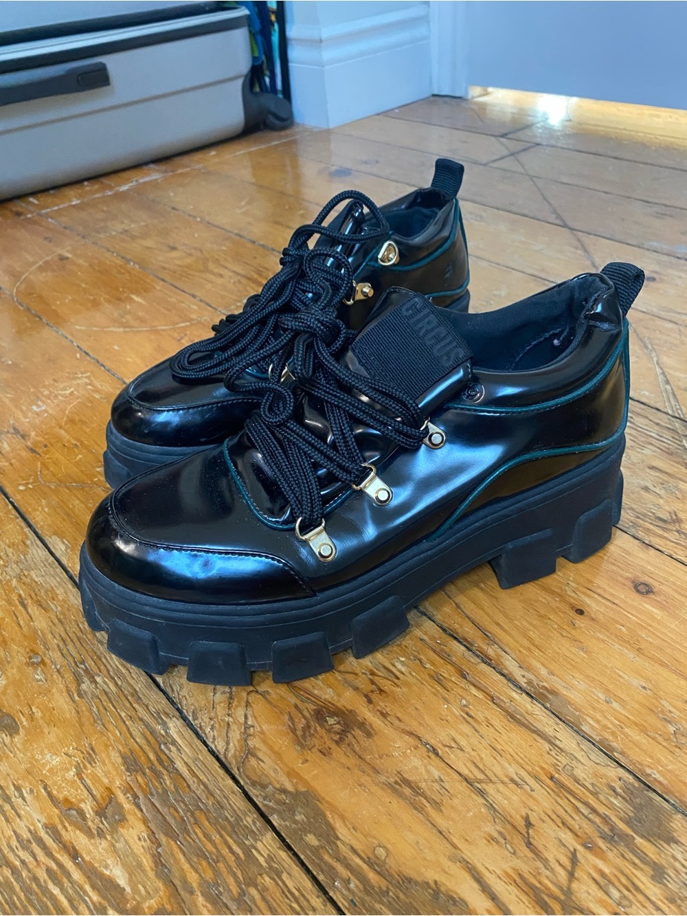 Circus by Sam Edelman Black Patent Platform Lace-Up Boots